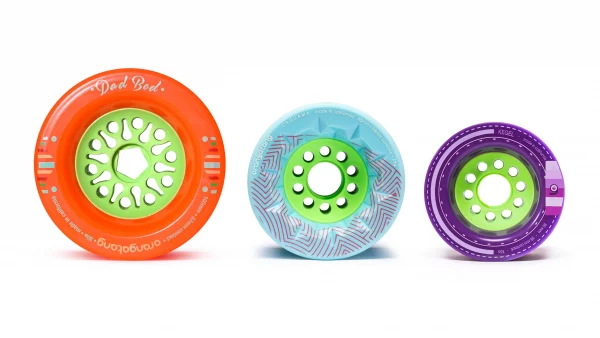 Orangatang Dad Bod 105mm 80a Orange Longboard Wheel size comparison with Orangatang Caguama and Orangatang Kegel Huge Wheels E-skate Germany Deutschland LDP Long Distance Skating Pushing Pumping Just Passin Thru Skateshop