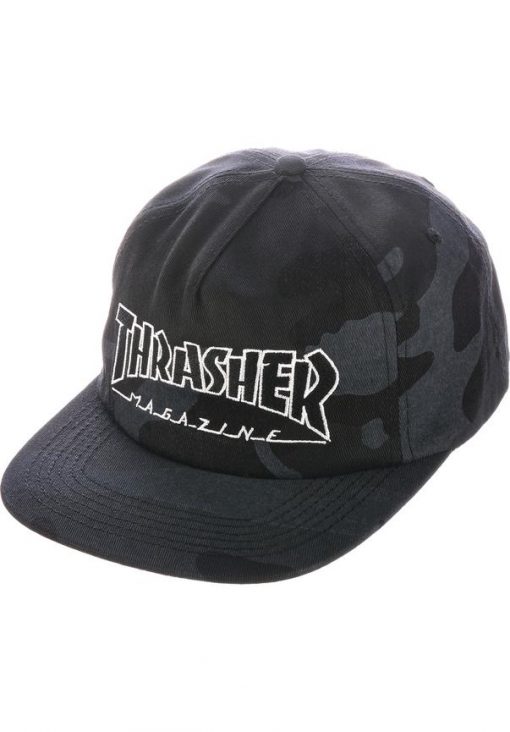 Thrasher 6-Panel Outlined Black Camo Snapback Cap