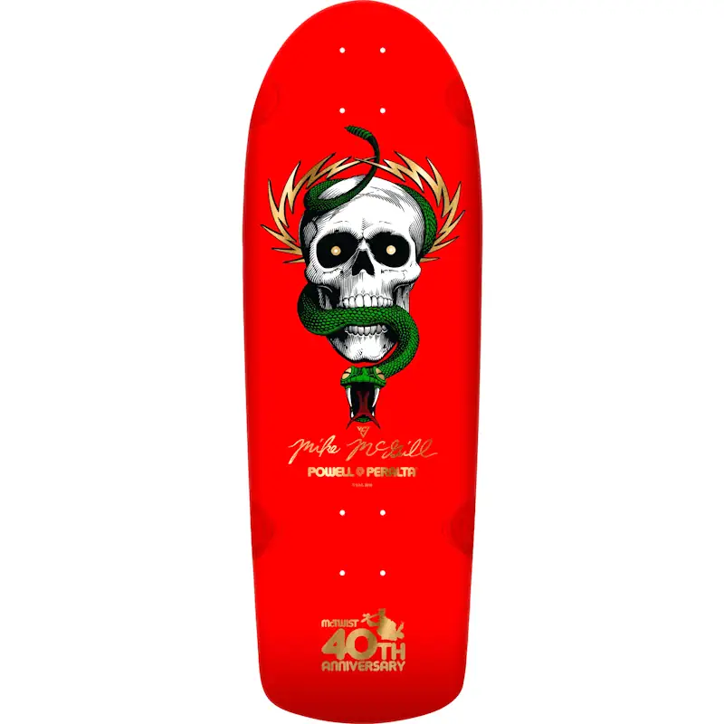 Powell Peralta McGill 40th Anniversary Reissue McTwist Red W/Gold Foil 10" Skateboard Deck 1 Powell Peralta McGill 40th Anniversary Reissue McTwist Red W/Gold Foil 10" Skateboard Deck
